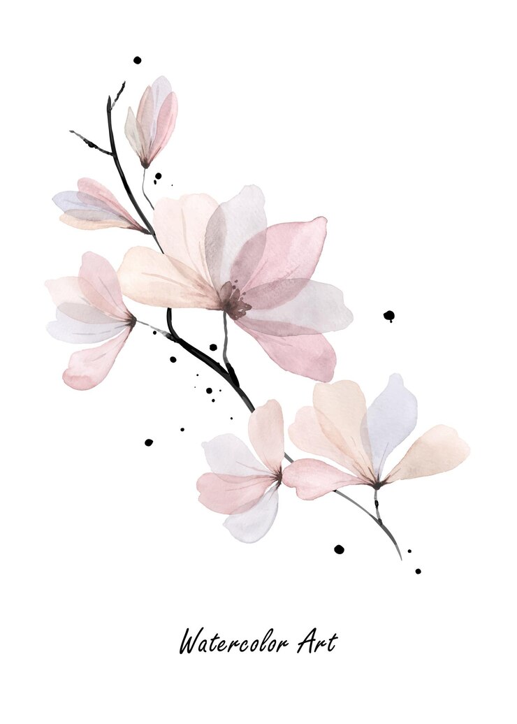 Aquarellkunsteinladungskarte der natürlichen sanften rosa Blume und der Niederlassungen. Botanisches Aquarell der Kunst handgemalt lokalisiert auf weißem Hintergrund. Pinsel in Datei enthalten.