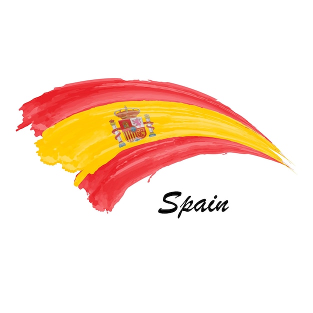 Vektor aquarellmalerei flagge von spanien handzeichnung pinselstrich illustration