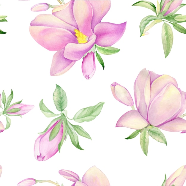 Aquarellmuster einer niederlassung mit blumen rosa magnolia-blumenfrühlingskarte
