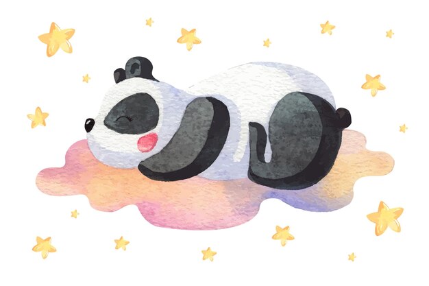 Aquarellpanda auf einer wolke unter den sternen