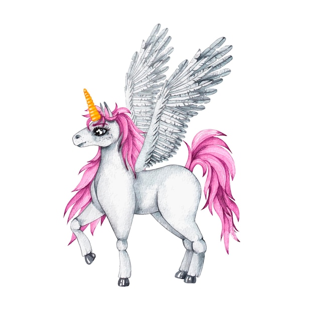 Aquarellpegasus mit Flügeln und Horn