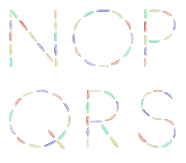 Aquarellstickerei bunte buchstaben nopqrs von abc-symbolen mit maschine bestickt