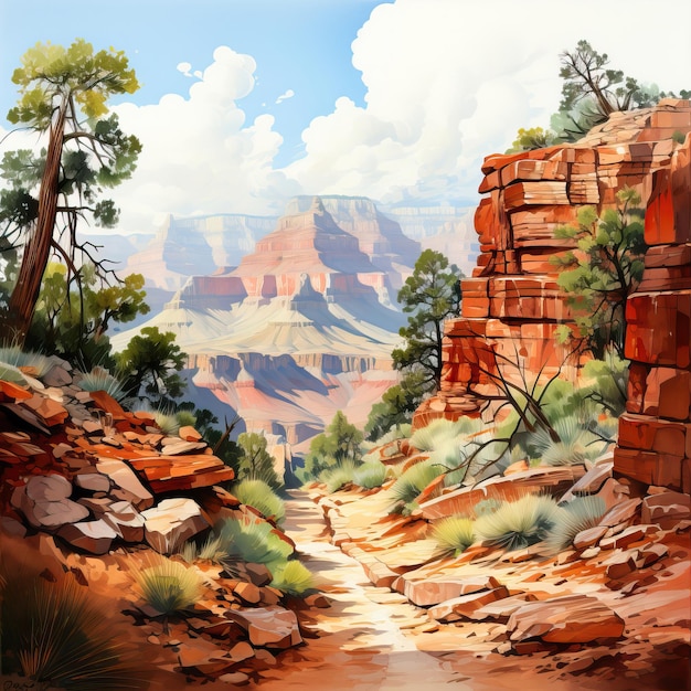 Vektor aquarellvektor grand canyon süd-kaibab-trail auf whit