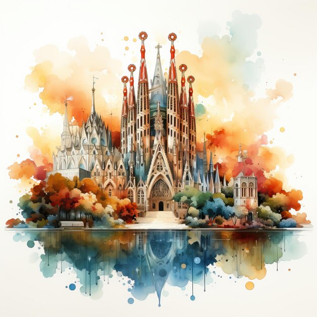 Vektor aquarellvektor sagrada familia auf weißem hintergrund