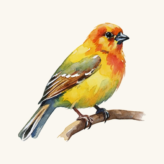 Aquarellvogel auf einem Zweig Handgezeichnete Illustration Isoliert auf weißem Hintergrund