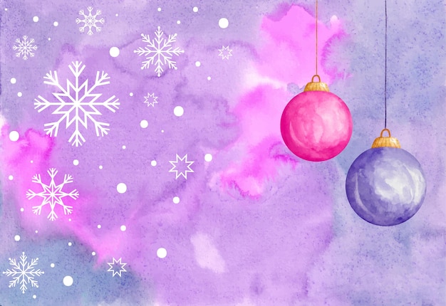 Aquarellweihnachtshintergrund mit schneeflocken und weihnachtsball