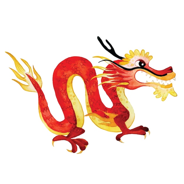 Aquarellzeichnung. chinesischer drache. chinesisches neujahr des roten drache