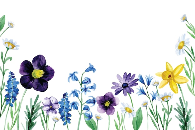 Aquarellzeichnung mit niedlichen Wildblumen nahtlose Grenze Frühlingsblumen