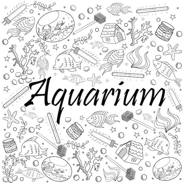 Aquarium-malbuch-vektorillustration