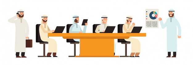 Arabische businessmans gruppe bei tisch in der bissiness sitzung.