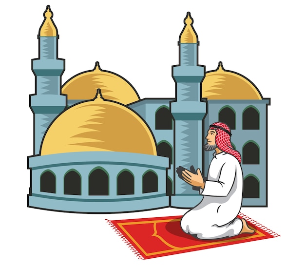 Vektor arabische männer beten vor der moschee