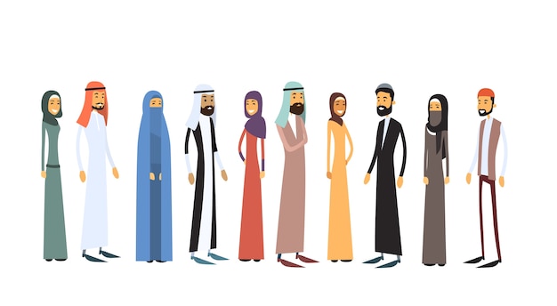 Arabische verschiedene leute gruppieren traditionelle kleidung