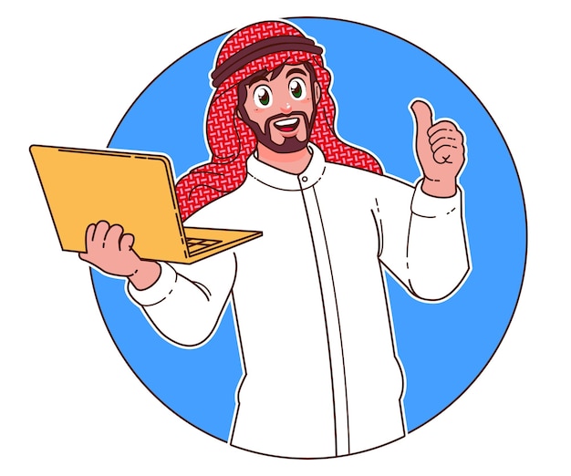 Arabischer geschäftsmann mit laptop