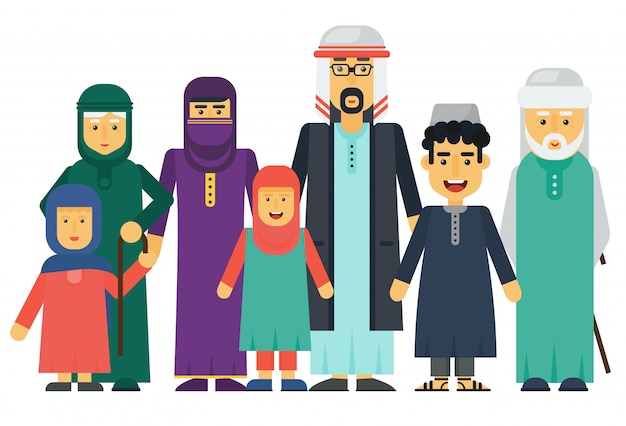 Vektor arabischer moslemischer familiensatz der karikaturvektor.