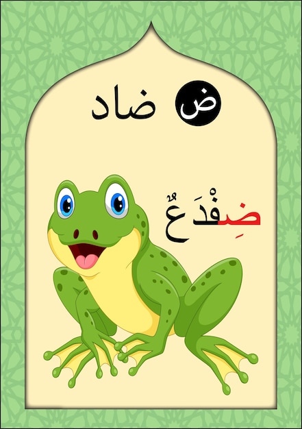 Arabisches alphabet flashcard für kinder und kinder mit dem buchstaben dwad