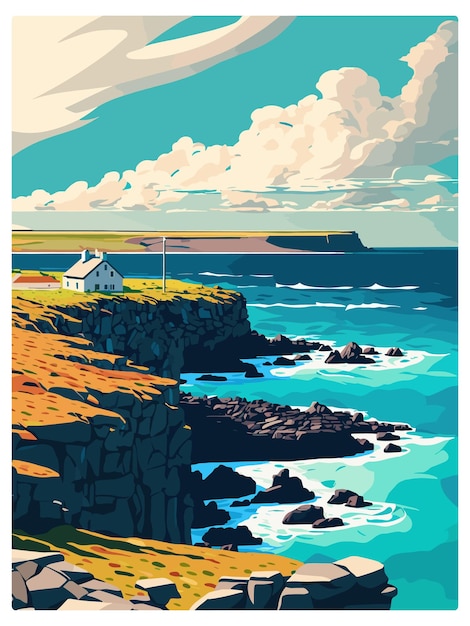 Vektor aran islands irland vintage reiseposter souvenir postkarte porträtgemälde wpa illustration