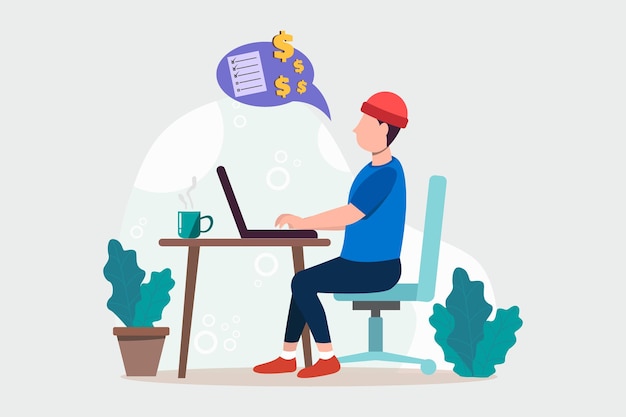 Arbeit von zu Hause aus flache Designillustration