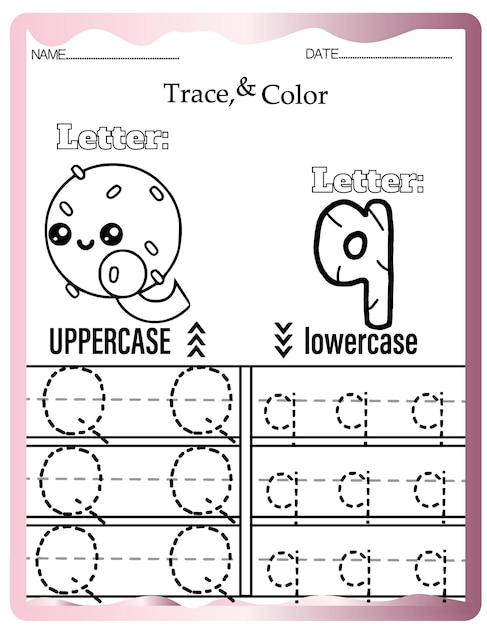 Arbeitsblätter zum nachzeichnen von buchstaben im kindergarten, nachzeichnen und ausmalen von niedlichen alphabeten.