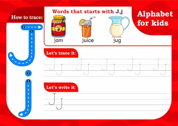 Arbeitsblatt Buchstabe J Übung zum Nachzeichnen des Alphabets Buchstabe J Groß- und Kleinschreibung des Buchstaben J