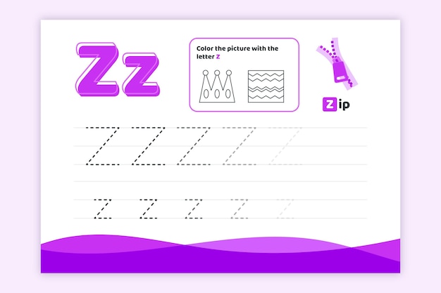 Vektor arbeitsblatt für buchstabe z lernen
