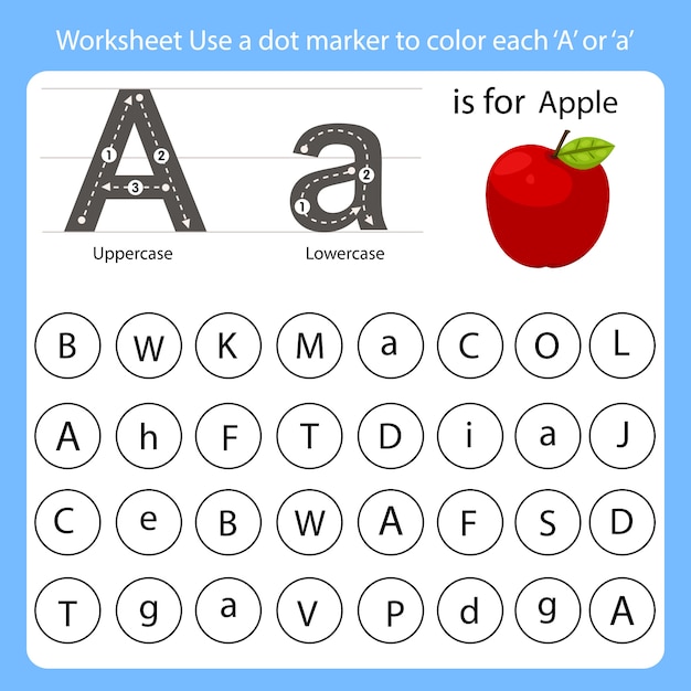 Arbeitsblatt verwenden sie eine punktmarkierung, um jedes a einzufärben