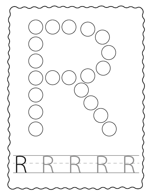 Arbeitsblatt zum Ausmalen von Ausmalbildern zum Nachzeichnen des Alphabets mit Punktmarkierungen