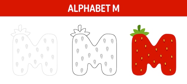 Arbeitsblatt zum nachzeichnen und ausmalen von alphabet m für kinder