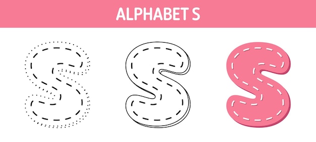 Arbeitsblatt zum nachzeichnen und ausmalen von alphabet s für kinder