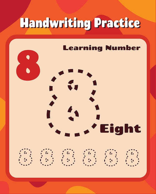 Arbeitsblatt zum Üben der Handschriftverfolgung Nummer 8 für Vorschulkinder, die lernen, wie man in druckbarer Form schreibt