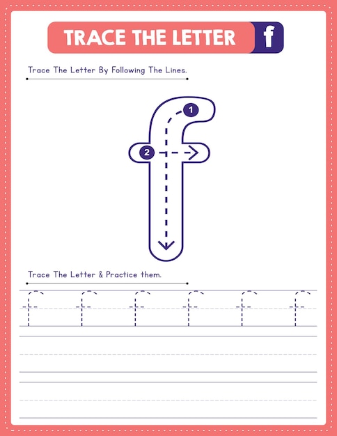 Arbeitsblatt zum Üben von Handschriftübungen für Kleinbuchstaben mit Pfeilrichtungsalphabet f