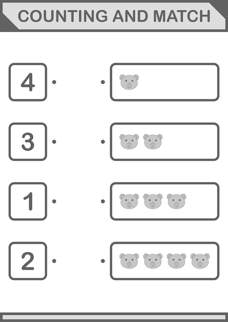 Arbeitsblatt zum zählen und abgleichen von koalagesichtern für kinder