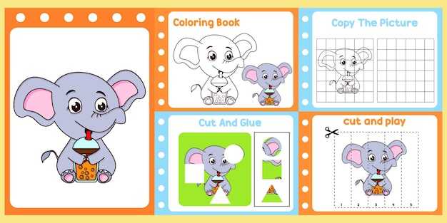 Arbeitsblattpaket für kinder mit elefantenvektor children39s studienbuch