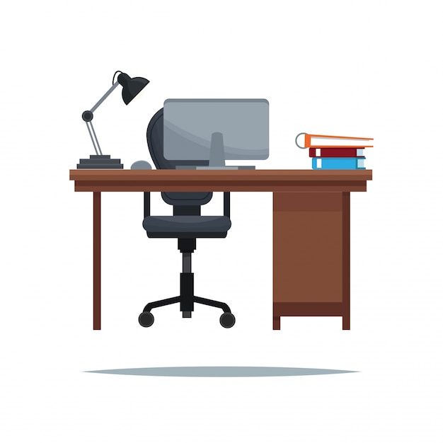 Arbeitstisch Sessel Laptop Lampe Buch
