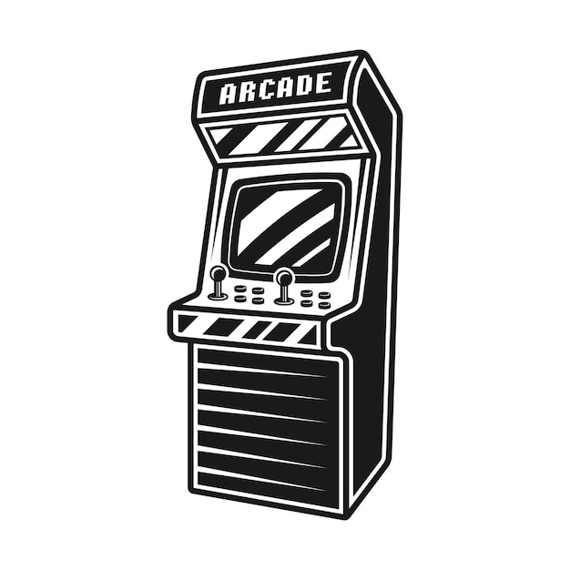 Arcade retro-videospielmaschine vektor schwarz-weiß isolierte illustration