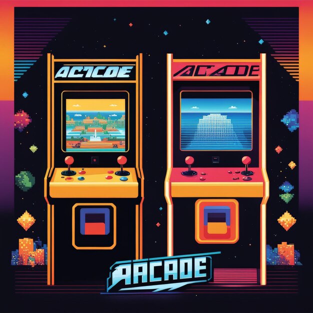 Arcade-spiel mit arcade-retro-arcade-vektor-illustrations-design-spiel arcade mit arcade-retro