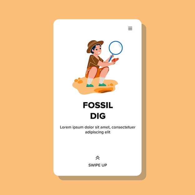 Archäologie-fossil-ausgrabung, die schulmädchen-vektor tut. paläontologie fossil dig exploration und erforschung von schulmädchen mit lupe. charakter junge wissenschaft web-flache cartoon-illustration