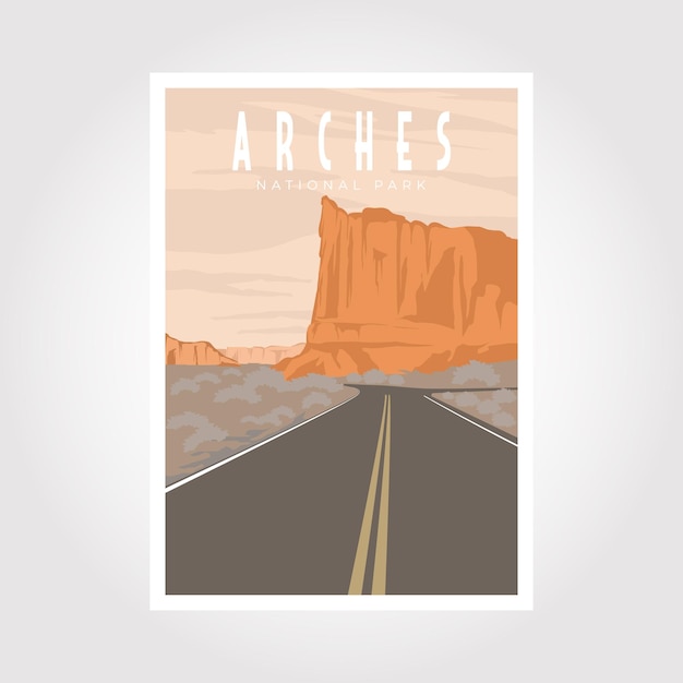 Vektor arches national park poster vektor illustration im retro-stil