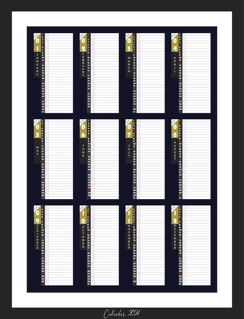 Vektor architekt dekoration kalender 2024 design künstlerischer planer leinwand im büro grüner hintergrundfarbe