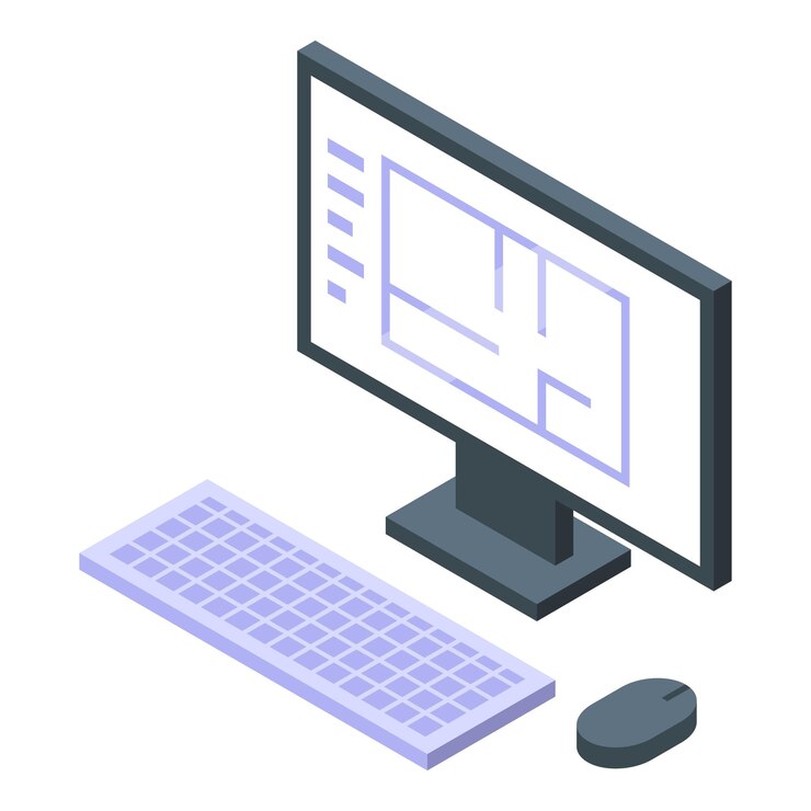 Vektor architekt entwirft hausplan auf dem computer mit cad-software
