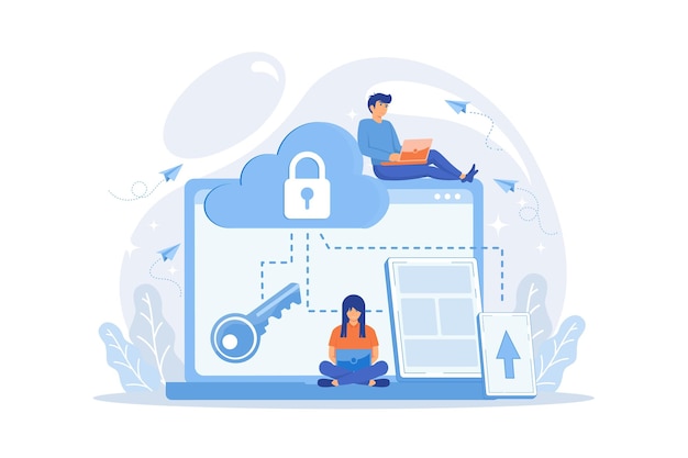Architekt und Ingenieur arbeiten an Kontrolltechnologien zum Schutz von Datenanwendungen Cloud Computing