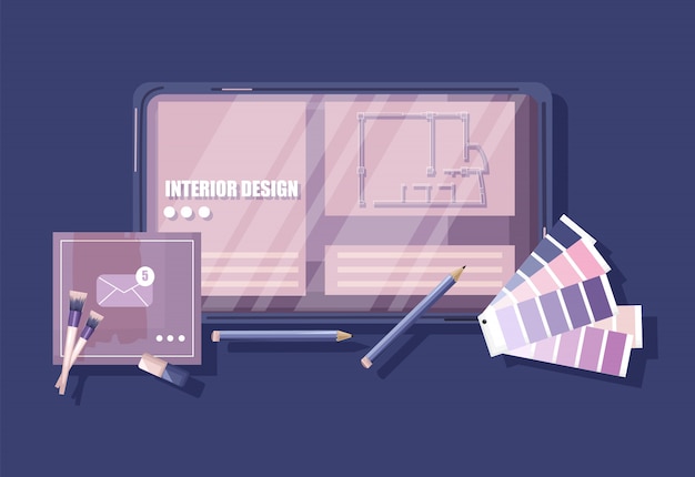 Architektendesignertisch mit Pantone-Farbformelführer, Tastatur, Skizze und Kaffee mit Herzform