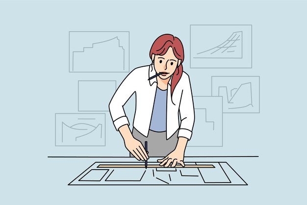 Architektin zeichnen auf Papier entwickeln Projekt