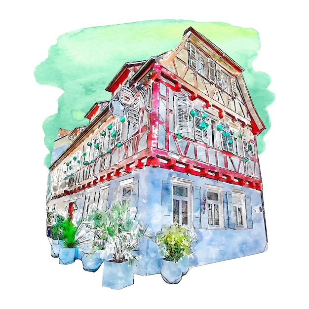 Vektor architektur deutschland aquarell handgezeichnete illustration isoliert auf weißem hintergrund