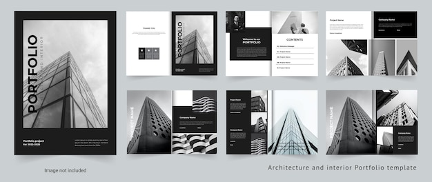 Vektor architektur-portfolio-vorlagendesign und professionelles architekten- oder innenarchitektur-portfolio