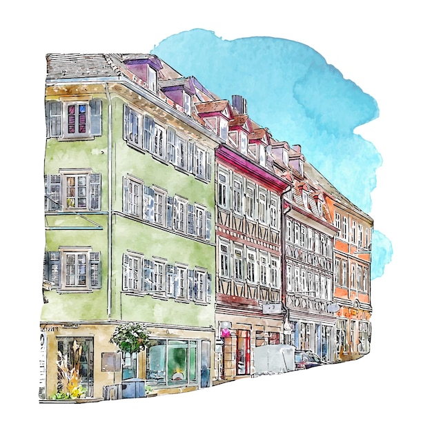 Architektur schwäbisch Hall Deutschland Aquarell handgezeichnete Illustration isoliert auf weißem Hintergrund