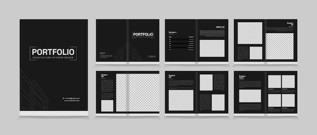 Vektor architektur- und innenarchitektur-portfolio-layout-design, druckfertige broschürenvorlage in a4-standardgröße.