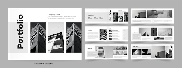 Architekturportfolio mit einem Bild eines Gebäudes mit mehreren Architekturbildern