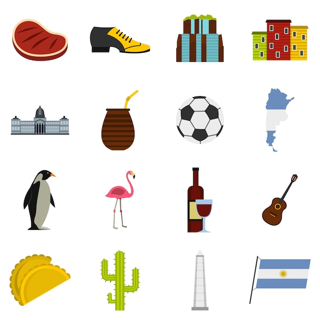 Argentinien-Reiseeinzelteilikonen eingestellt in flache Art