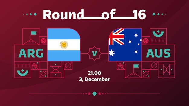 Argentinien vs. Australien Playoff-Runde mit 16 Spielen Fußball 2022 2022 Fußball-Weltmeisterschaftsspiel gegen Mannschaften Intro Sport Hintergrund Meisterschaftswettbewerb Poster Vektor Illustration