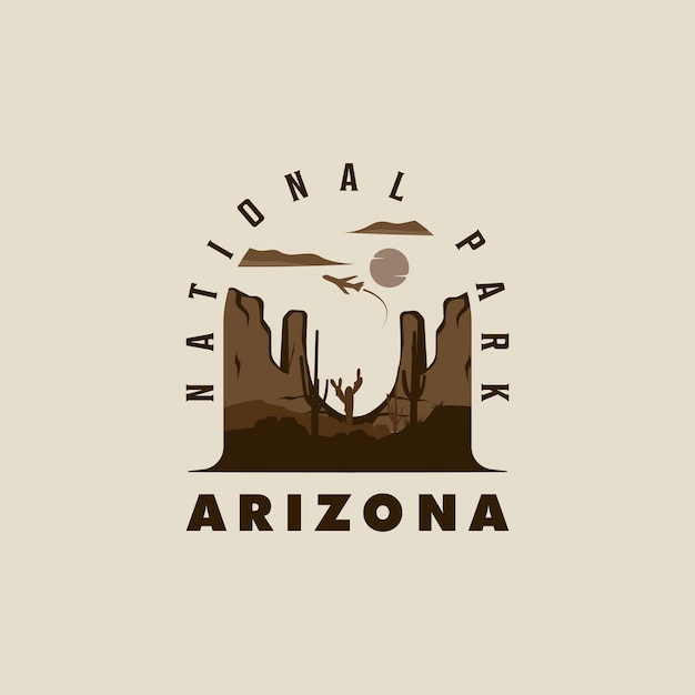 Vektor arizona logo vintage vektor illustration vorlage symbol grafikdesign zeichen oder symbol nationalpark von amerika für reiseunternehmen mit retro-typografie-stil